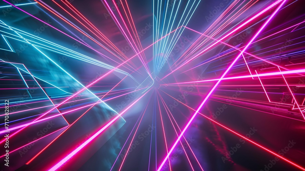 Neon lights with cool laser rays shining background wallpaper - obrazy, fototapety, plakaty 