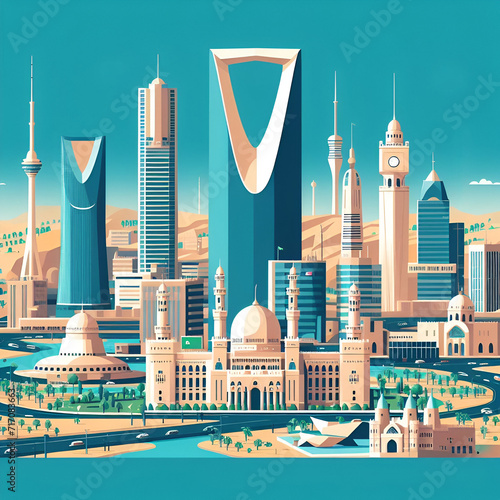 Riyadh flat vector city skyline photo