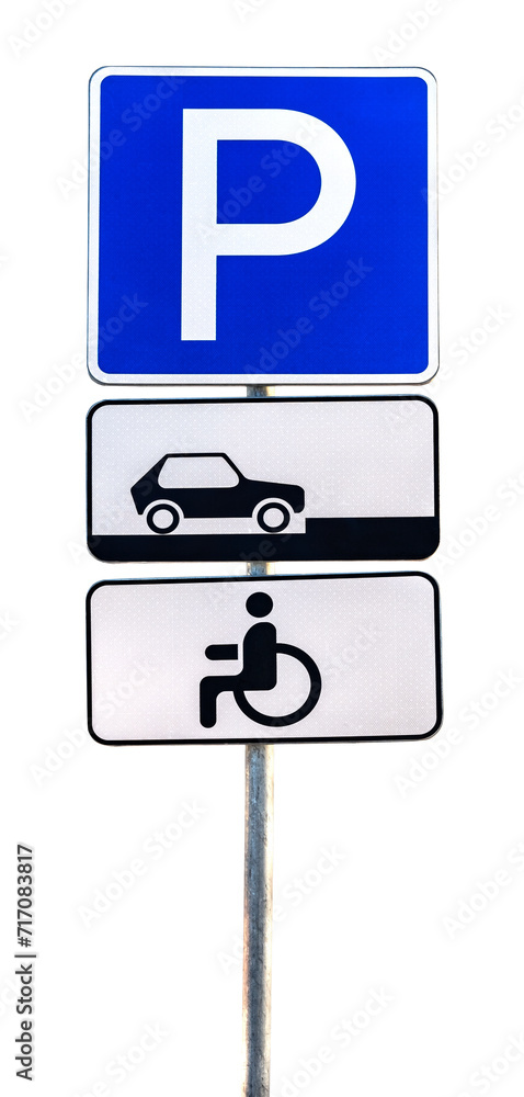 Road sign for disabled parking. Parking. Road. Sign Road sign for disabled parking. Parking. Road. Sign