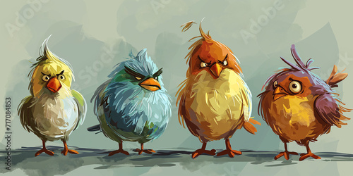 Quirky band of cartoon birds with attitude