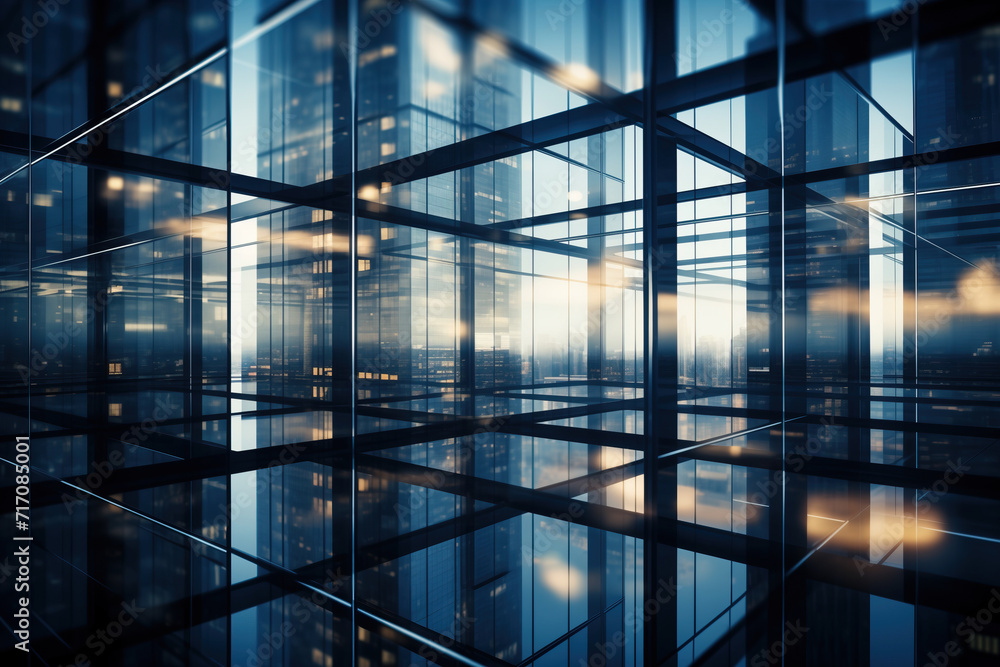 A stunning glass building reaching high into the sky, featuring numerous windows reflecting the abstract background A stunning glass building reaching high into the sky, featuring numerous windows reflecting the abstract background