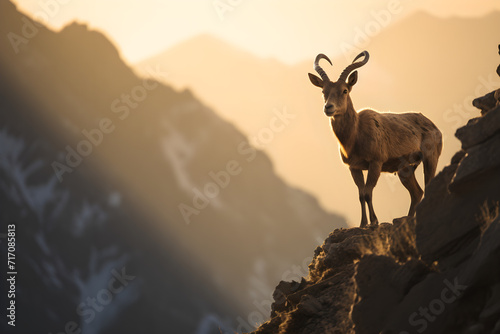 Steinbock in den Bergen, Tierfotografie, erstellt mit generativer KI