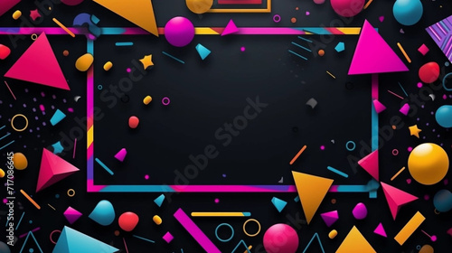 Back To The 90's Backdrop on black background, 90s Theme Party Decoration, Retro Birthday Sign, Nostalgic Disco, Millennial Gen Z Hip Hop Banner. Typical retro background of the 90’s photo