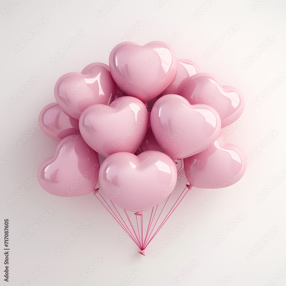 Shiny pink Helium air balloon in heart shape isolated on white background	
