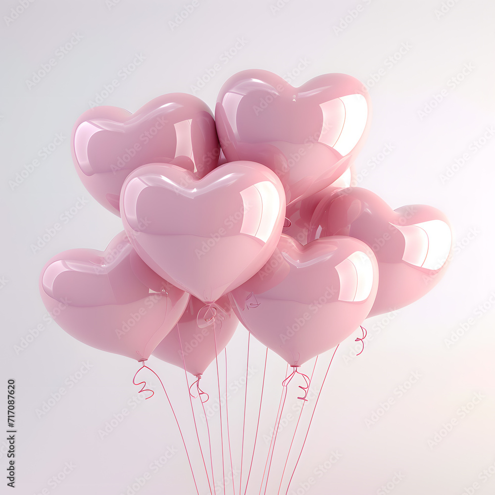 Shiny pink Helium air balloon in heart shape isolated on white background	
