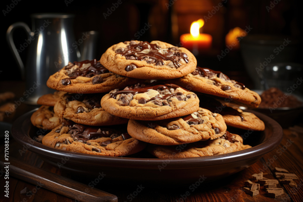 A photo of Chocolate chip cookies biscuit in plate Generative AI A photo of Chocolate chip cookies biscuit in plate Generative AI