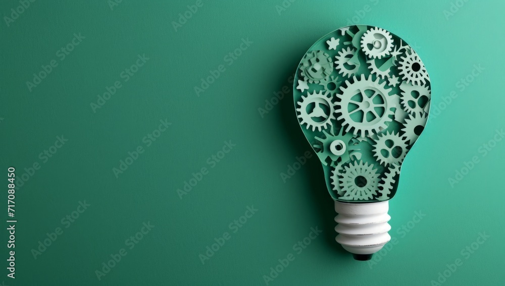 lightbulb with gears on a green background Generative AI