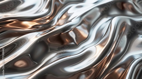 A dynamic interplay of metallic waves in shades of chrome and bronze, exuding a sense of futuristic elegance