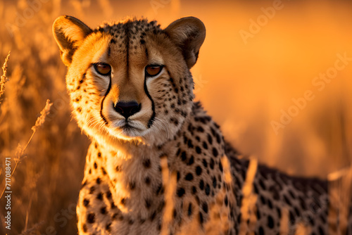 Gepard in der Savanne, Sonnenschein, erstellt mit generativer KI photo