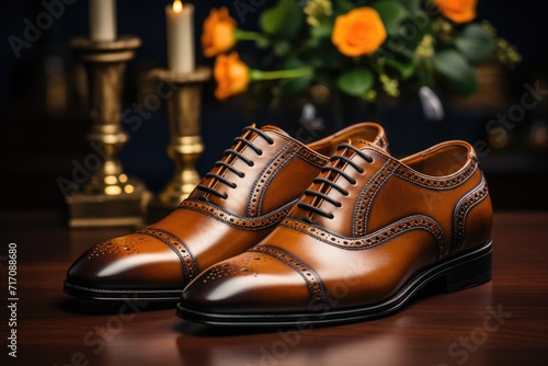 A photo of Dress shoes pair brown boot Generative AI