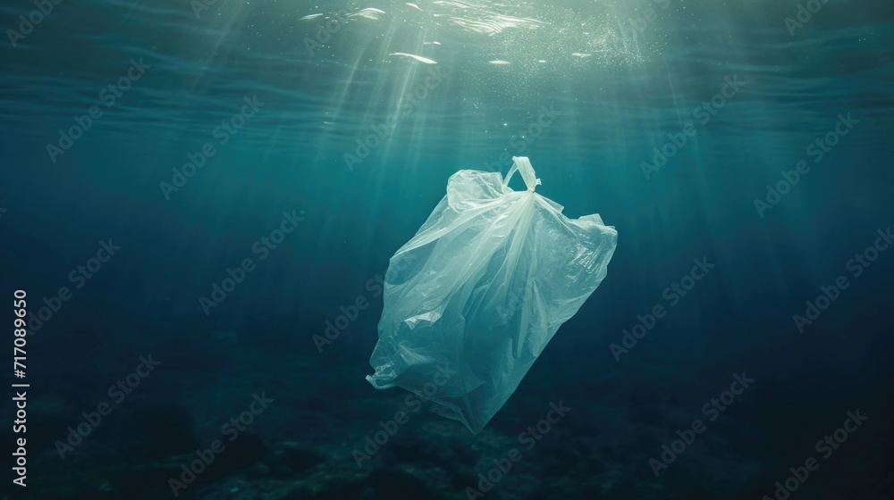 Fototapeta premium Plastic bag floating in to the deep ocean