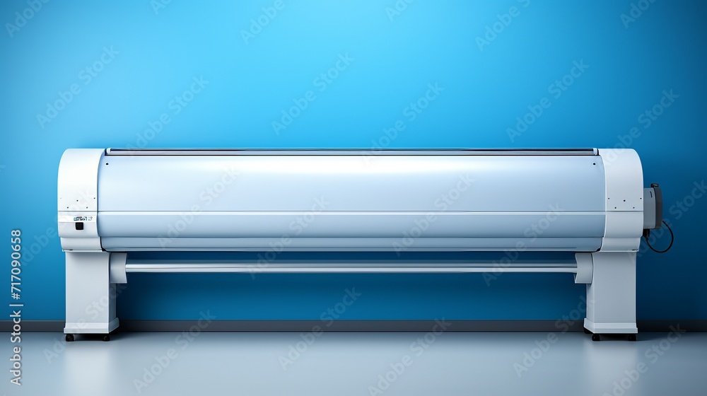 Professional large format plotter printing design blueprints as wide banner in engineering office Professional large format plotter printing design blueprints as wide banner in engineering office