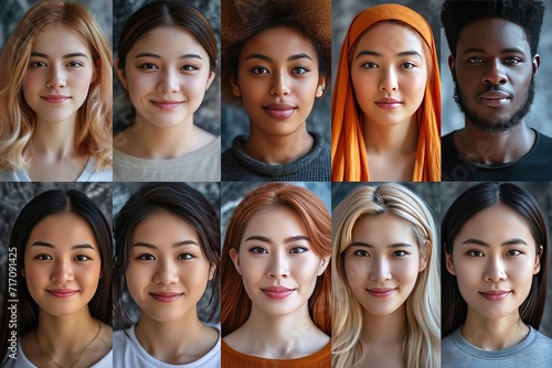 Background portrait collection group of young people portraits faces square multicultural