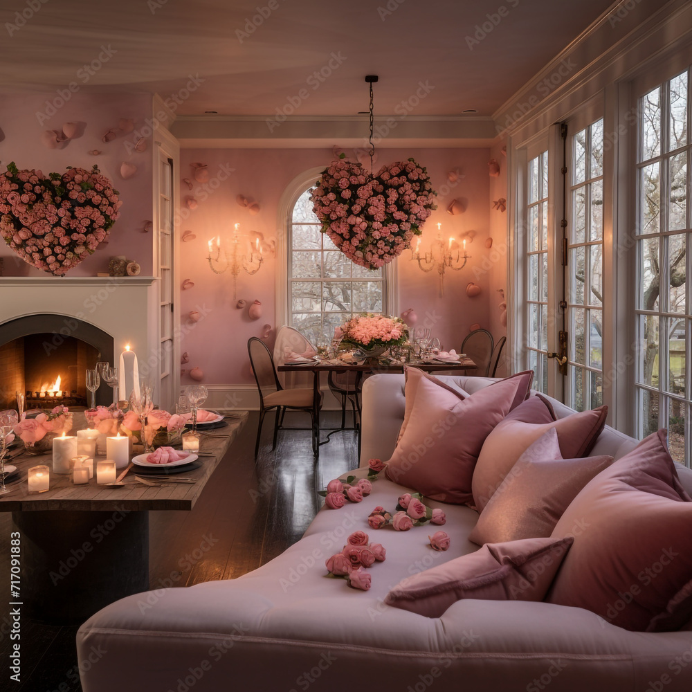 Fototapeta premium luxury living room upscaled and decorated for a romantic valentines date night evening