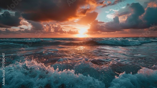 Low angle view of sunset over ocean waves © Manzoor