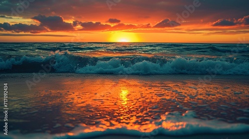 Low angle view of sunset over ocean waves