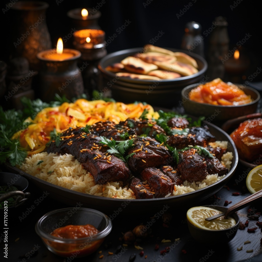 The concept of Traditional Eastern Asian Arabic chicken leg piece and rice and other foods Generative AI The concept of Traditional Eastern Asian Arabic chicken leg piece and rice and other foods Generative AI