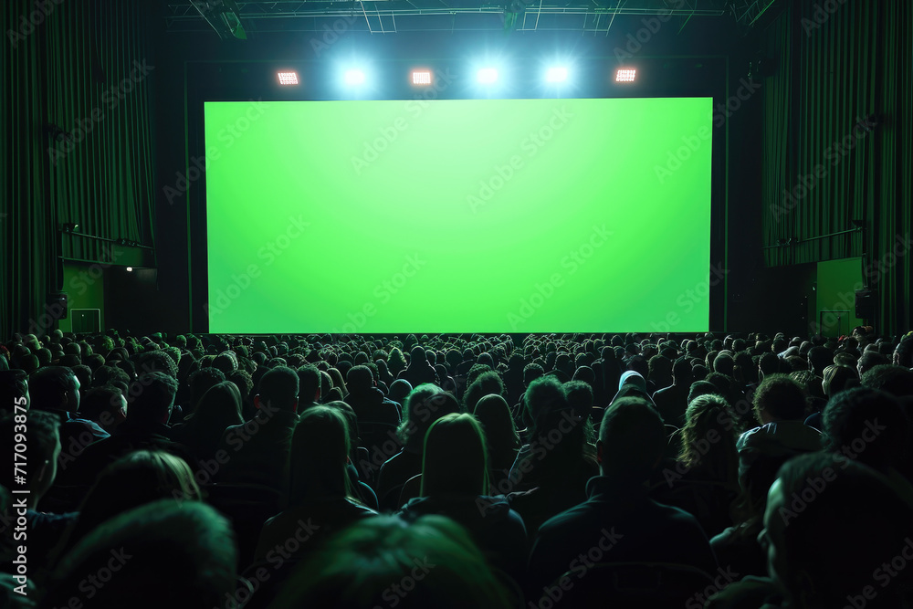 Obraz premium In Movie Theater Captivated Audience Watching New Thriller Film about Space Exploration with Walking Astronaut.