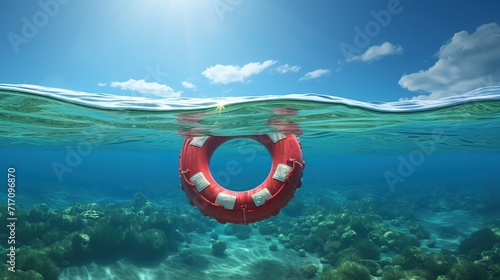 Lifebuoy floating in the see, Ai Generated