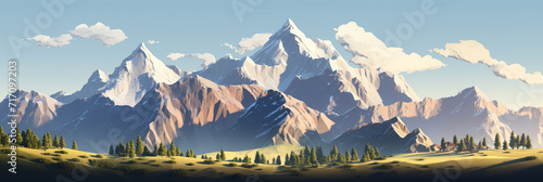 Mountains in the clouds, Vector illustration of a mountain landscape, Ai Generated