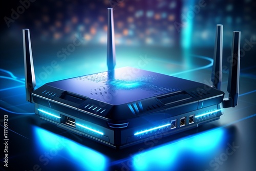 High speed home router for secure networks - modern tech - wide banner with copy space
