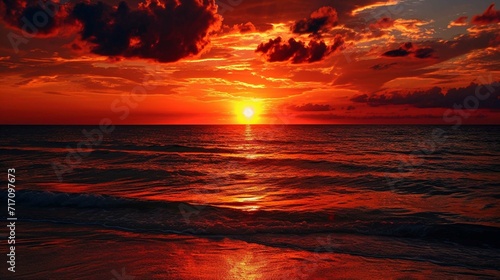 red sunset over the ocean © Manzoor