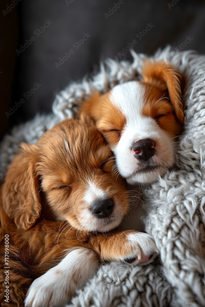 Adorable puppies sleeping peacefully together on a cozy blanket. perfect capture of pet bonding. AI