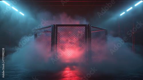 Generative AI, professional mma cage arena with spotlights, martial arts sport ring 