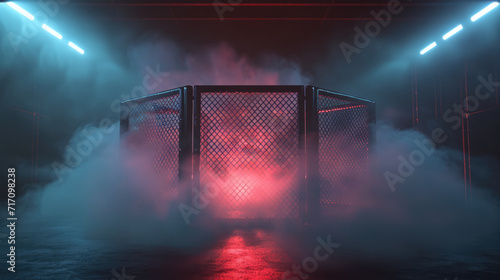 Generative AI, professional mma cage arena with spotlights, martial arts sport ring
