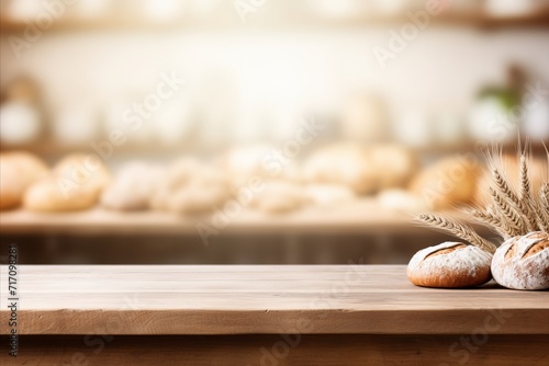 Wide banner of bread section in bakery or supermarket with empty price tags for copy space photo