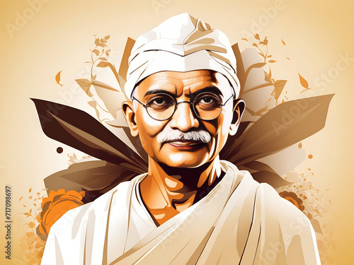 Mahatma Gandhi Jayanti. 2nd October with creative design vector illustration design, Mohandas Karam Chandra Gandhi Birthday designs. photo