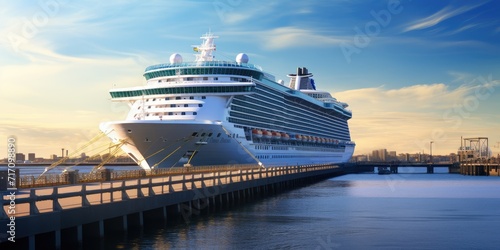 Large cruise ship arriving to the pier, beautiful sea and sky landscape photo