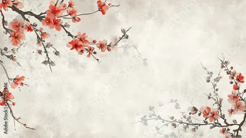 Obraz Vintage decorative bloom flowers seamless pattern for wallpaper. Traditional Floral Chinoiserie. Flowers  illustration, red and cream floral  wallpaper