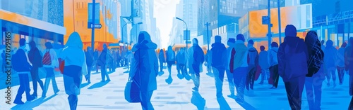 an illustration of blue people and people in the city Generative AI
