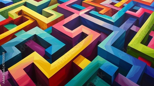 Interlocking Geometric Labyrinths of Vibrant Colors