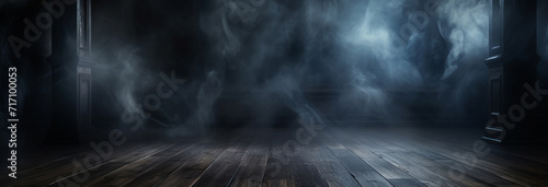 dark wooden floor, smoke and smoke background. empty place.