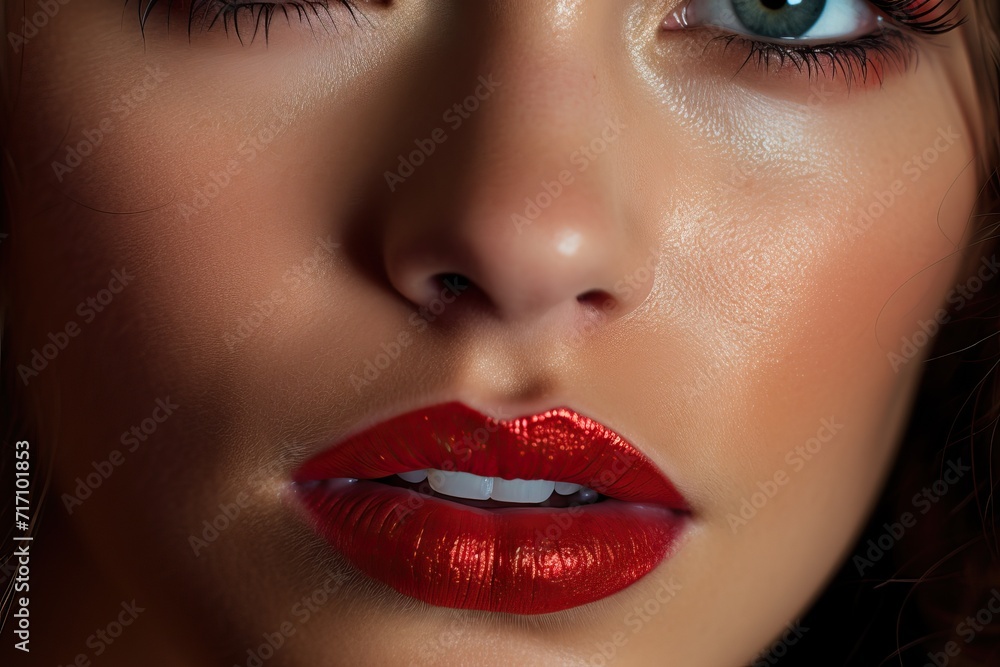 close up sexy red lips, beauty make-up detail close up sexy red lips, beauty make-up detail