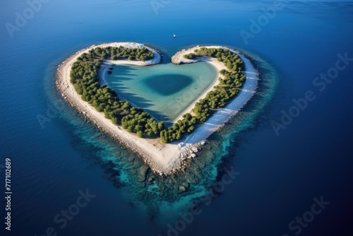 Aerial View of Heart-Shaped Galesnjak Island on Croatia's Adriatic Coast - Stunning View of Beach © Serhii