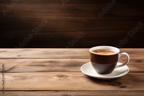 Blank Wooden Desk Space with Hot Cup of Espresso Coffee - Perfect for Coffee Lovers