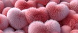fur hearts, realistic fur texture, pastel pink and red colour palette