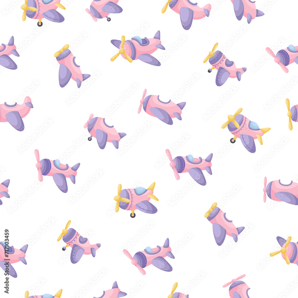 Cute children's seamless pattern with pink planes. Creative kids texture for fabric, wrapping, textile, wallpaper, apparel. Vector illustration Cute children's seamless pattern with pink planes. Creative kids texture for fabric, wrapping, textile, wallpaper, apparel. Vector illustration