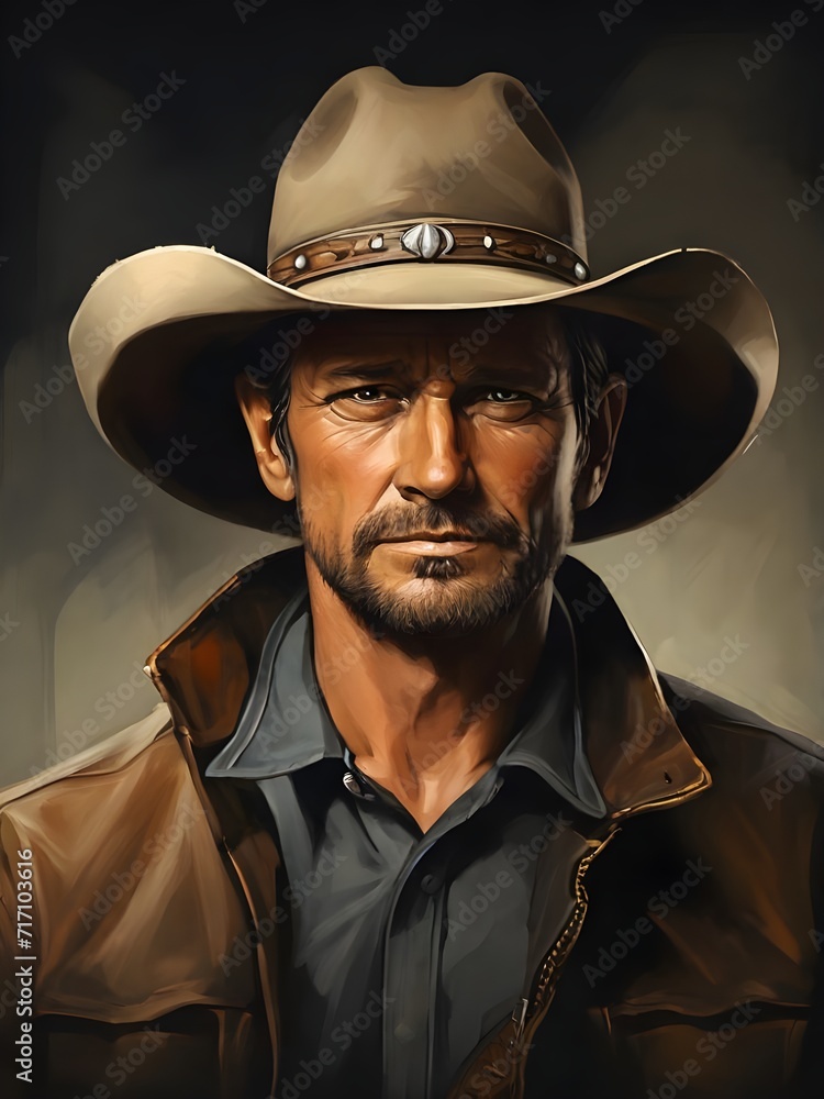Portrait of a man with cowboy hat. Generative AI Portrait of a man with cowboy hat. Generative AI