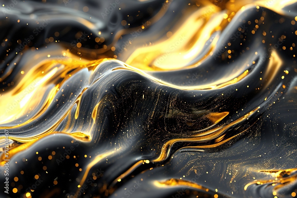 Abstract black and gold liquid with gold paint with a mesmerizing map ...
