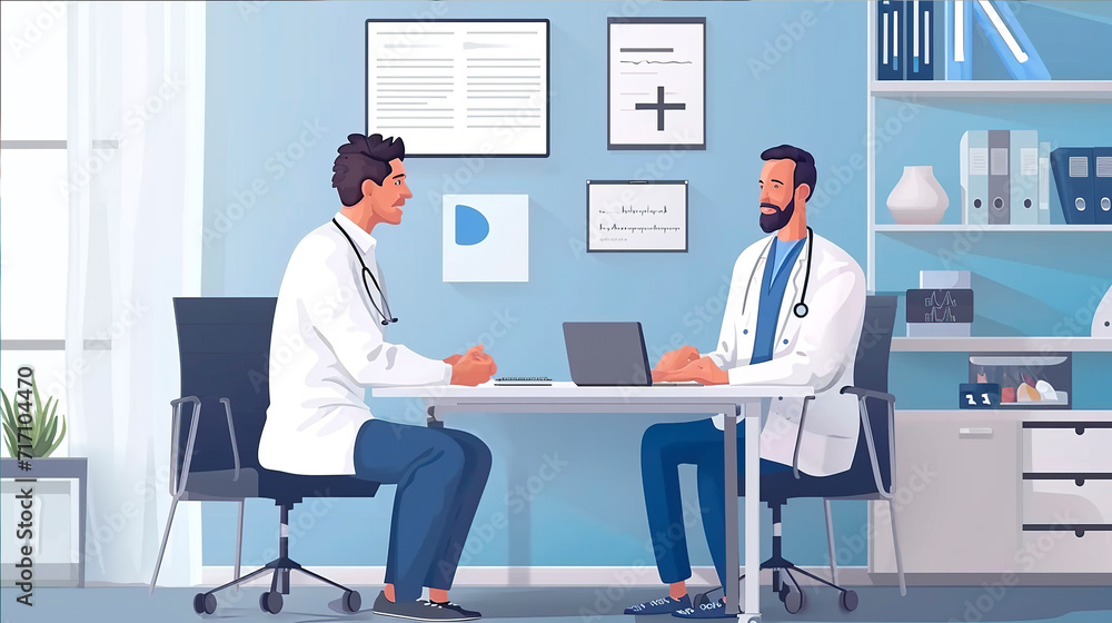 vector illustration of a patient being admitted to a doctor's office. The doctor listens to him attentively... vector illustration of a patient being admitted to a doctor's office. The doctor listens to him attentively...