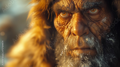 Timeless Beauty in Detail: Hyper-realistic Neanderthal Portrait, Capturing the Play of Sunlight on Ancient Features