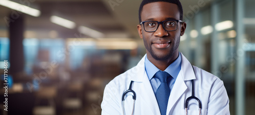 Doctor is a young African-American male wearing glasses, generative AI
