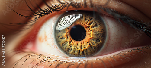 Human eye in yellow color, macro, generative AI photo