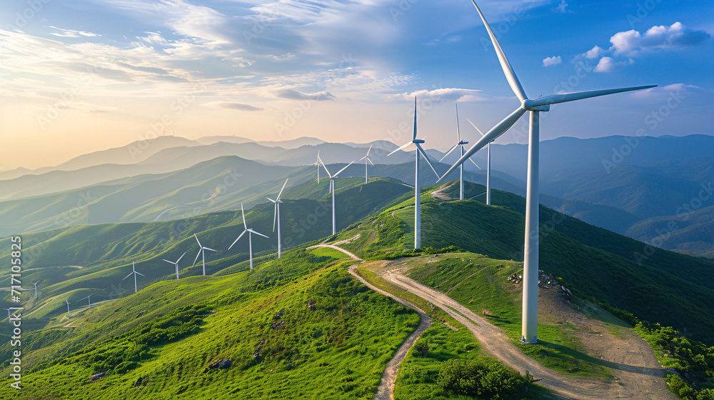 windmills turbines in a natural field for wind generation of hydrogen out of air or water into pipeline, Green hydrogen nitrogen to form nitrogen fertilizer production banner concept windmills turbines in a natural field for wind generation of hydrogen out of air or water into pipeline, Green hydrogen nitrogen to form nitrogen fertilizer production banner concept