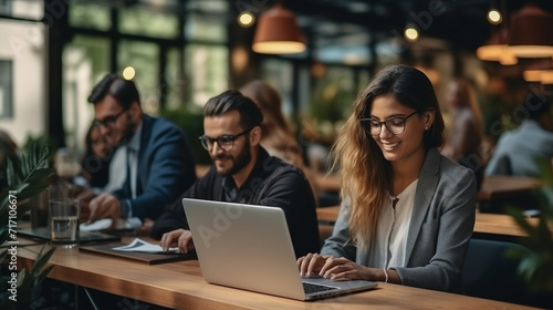 Group of people working in the office with a computer