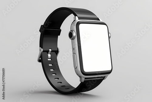 Isolated white smart watch with digital display, ideal for business and communication, showcasing sleek black design and advanced technology
